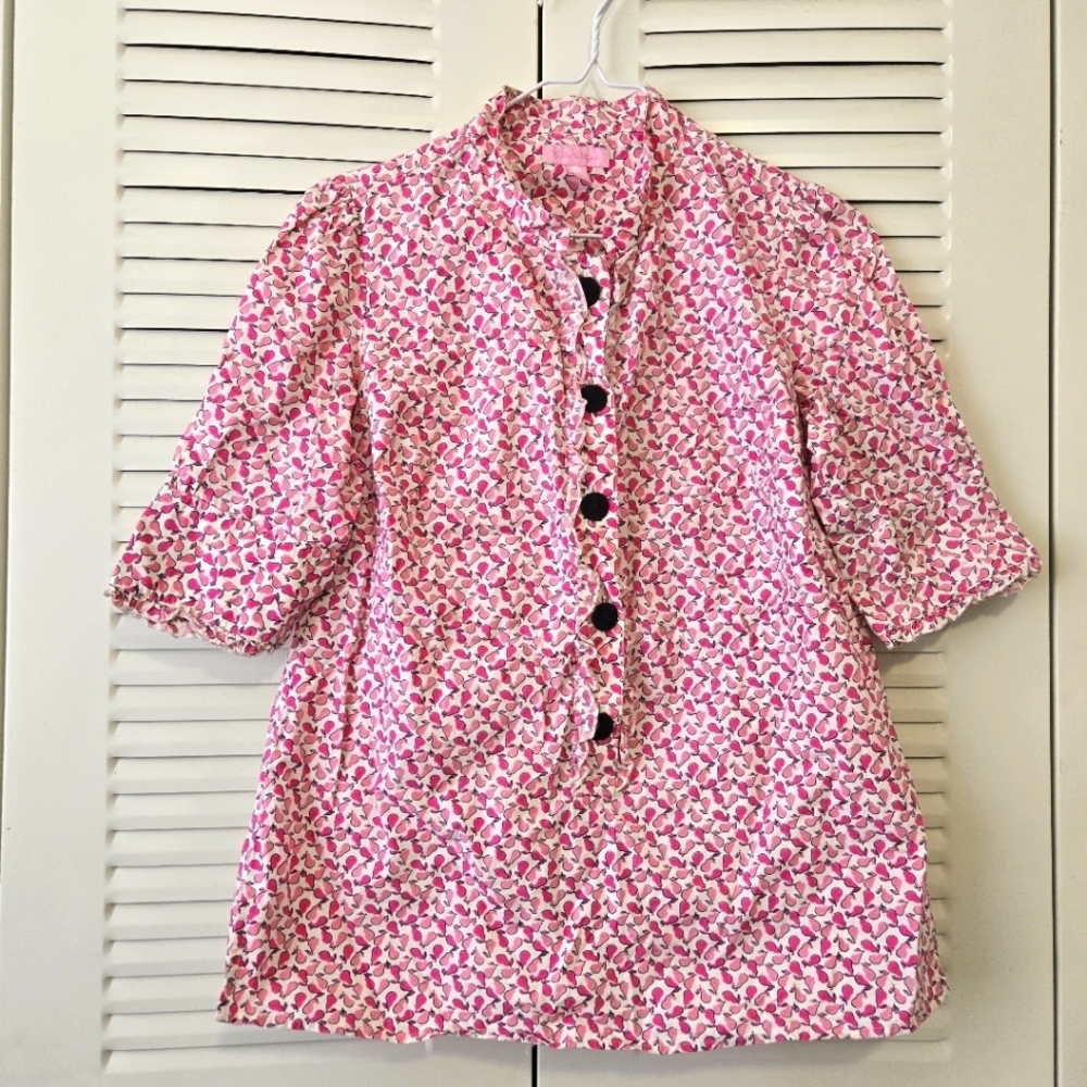 Lilly Pulitzer Pears Half Sleeve Top Pink Black & White Size 2